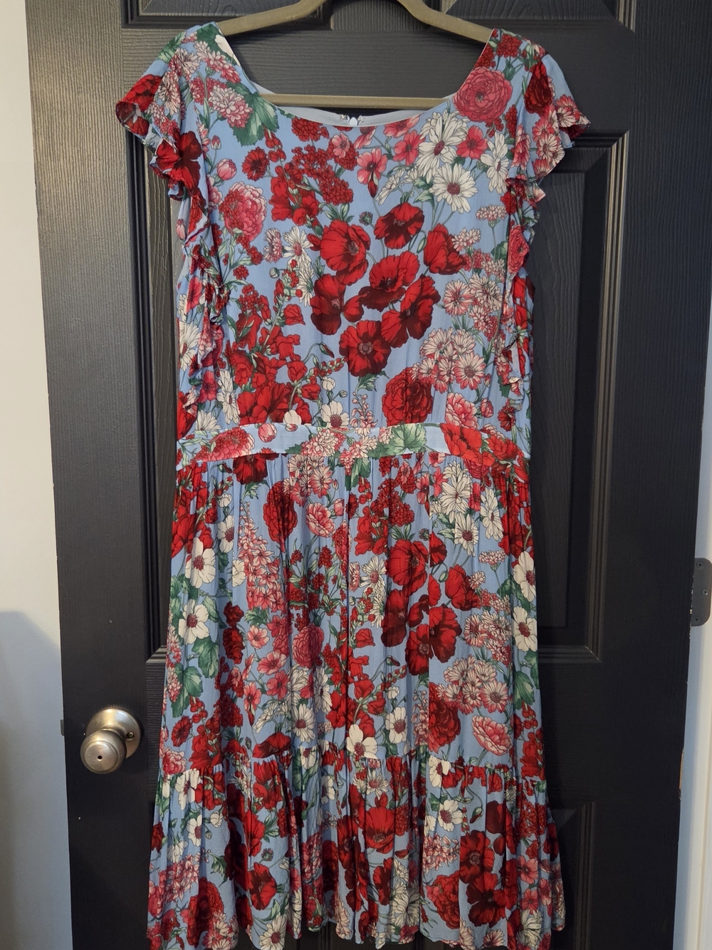 Brooks Brothers Light Blue Floral Dress with Red and White Blooms